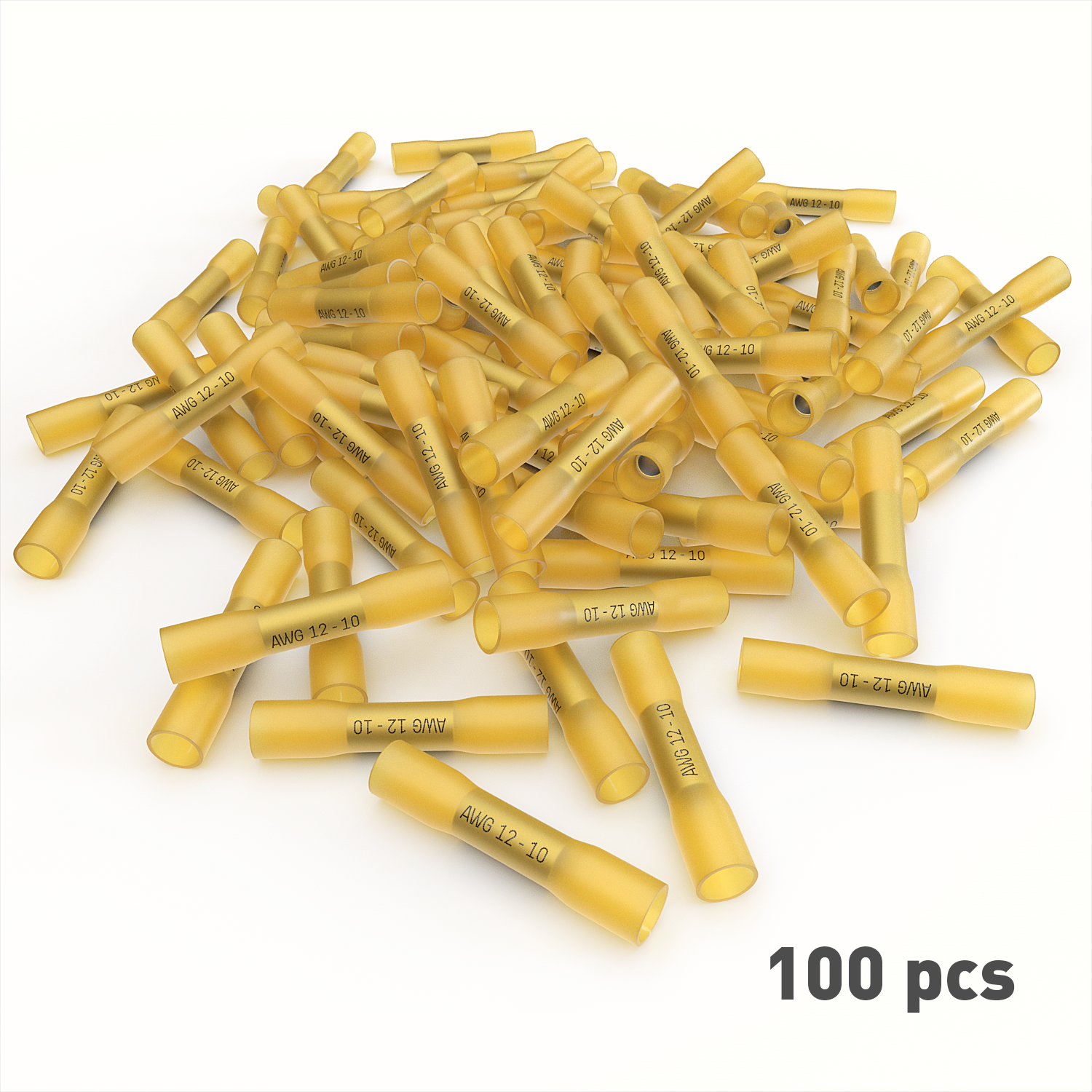 100 PC 12-10 Gauge Yellow Heat Shrink Butt Crimp Connectors