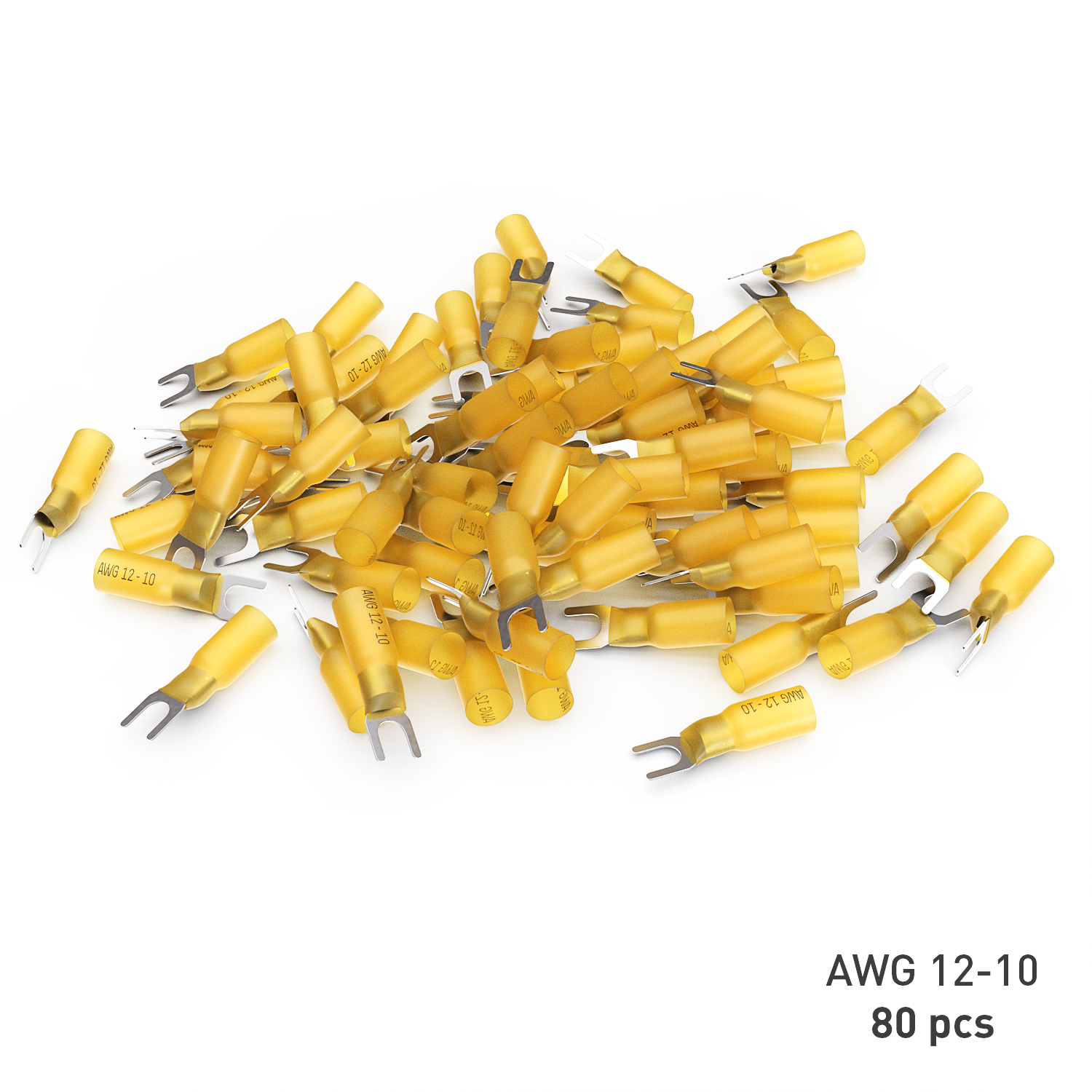 80 PC 12-10 Gauge Yellow Heat Shrink Fork Crimp Connectors